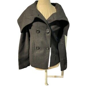 Ambiance Apparel Black Wool Blend Shawl Collared  Coat Jacket Sz S